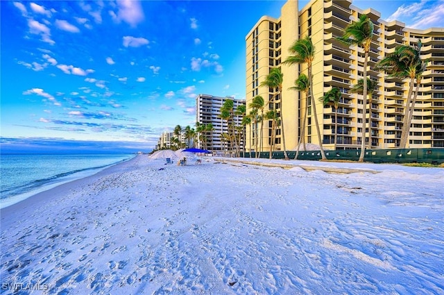 property view of water featuring a view of the beach