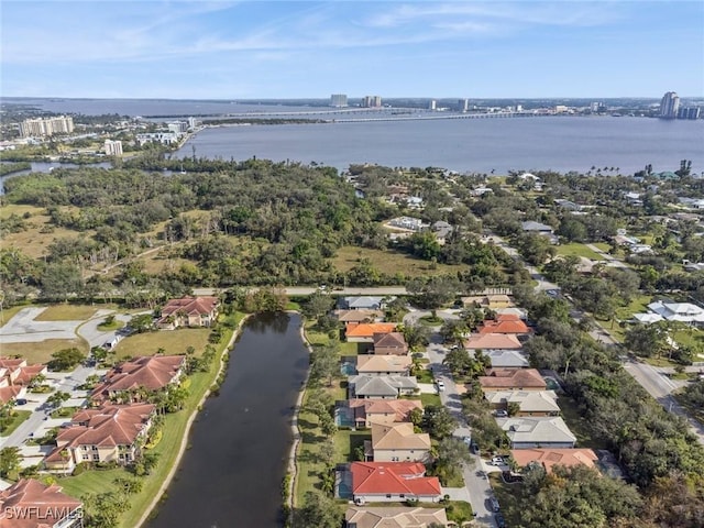 aerial view featuring a water view