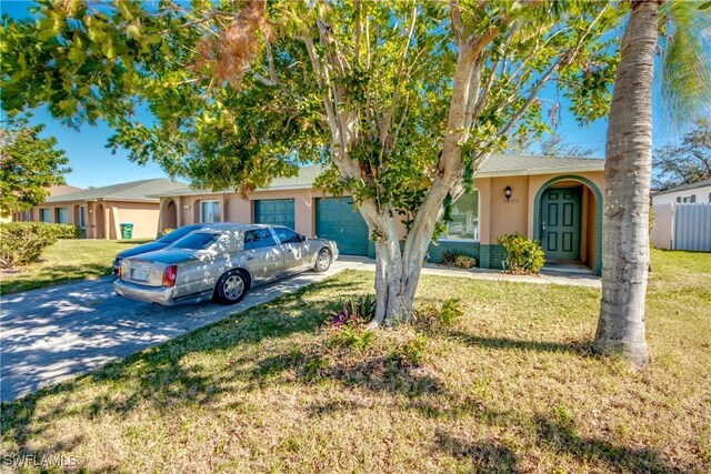 ranch-style house with a front lawn