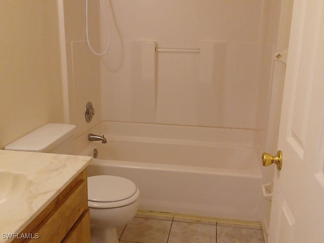 full bathroom featuring shower / bath combination, toilet, vanity, and tile patterned flooring