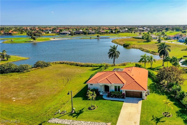 aerial view with a water view