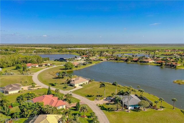 bird's eye view featuring a water view