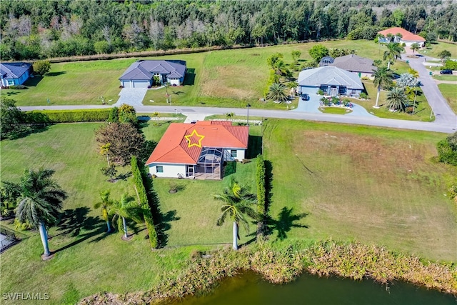 aerial view featuring a water view