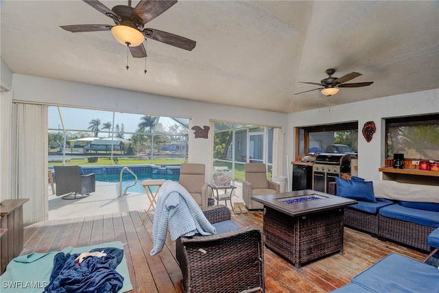 sunroom / solarium with a pool