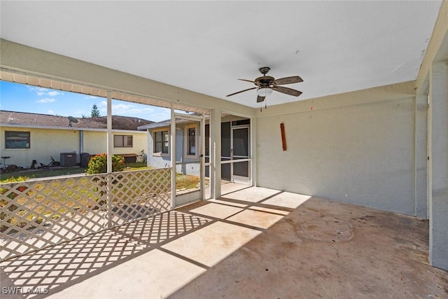 view of patio / terrace with central air condition unit and ceiling fan