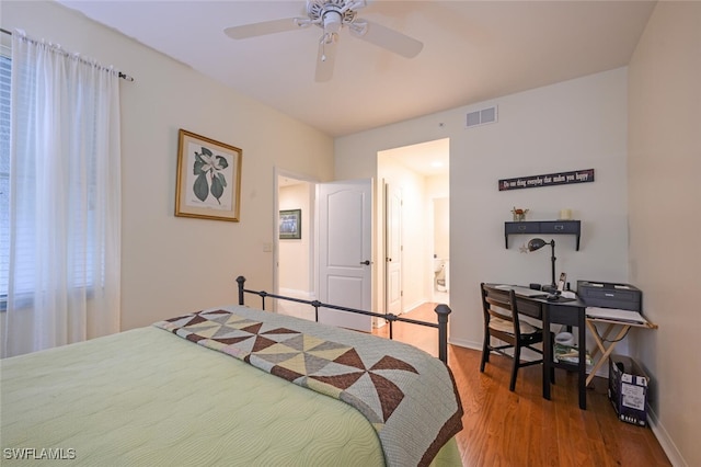 bedroom featuring ceiling fan and hardwood / wood-style floors