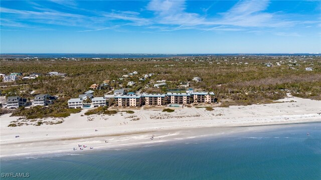 aerial view with a view of the beach and a water view