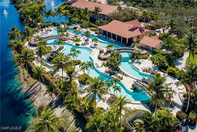 bird's eye view featuring a water view