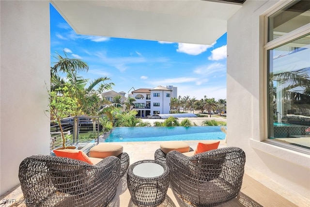 view of pool featuring pool water feature