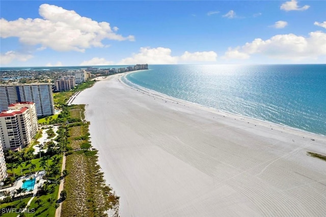 aerial view with a view of the beach and a water view