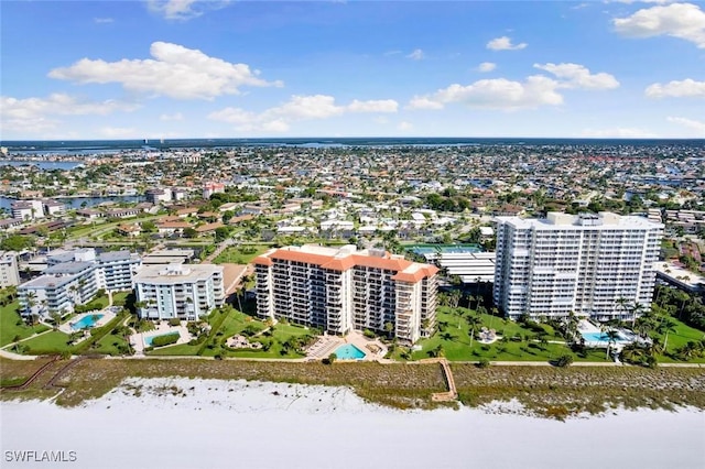 bird's eye view with a city view and a water view