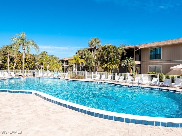 view of swimming pool featuring a patio