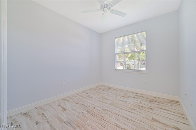 unfurnished room with light hardwood / wood-style floors and ceiling fan