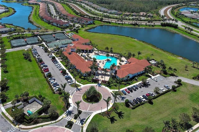 bird's eye view featuring a water view