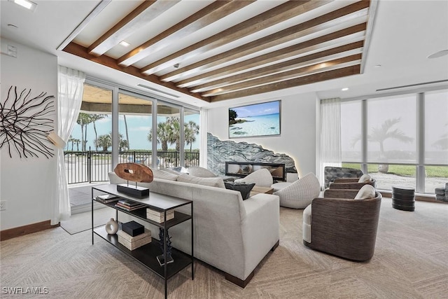 living room featuring light colored carpet