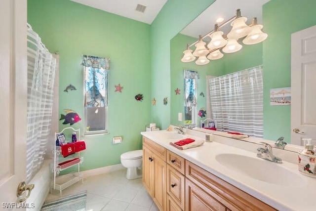 bathroom with tile patterned flooring, vanity, and toilet