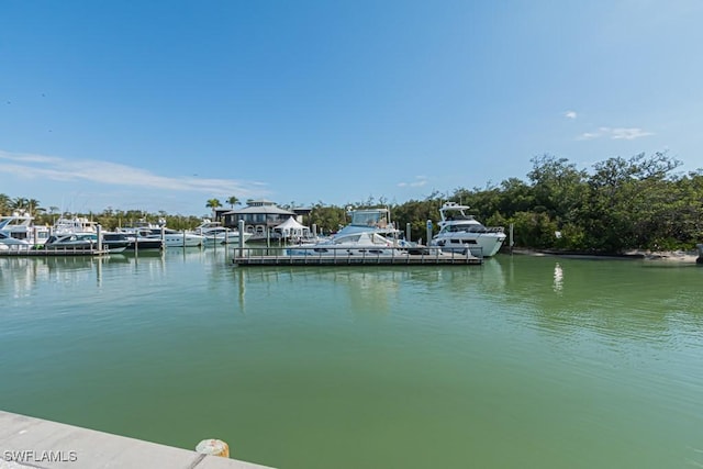 property view of water featuring a boat dock