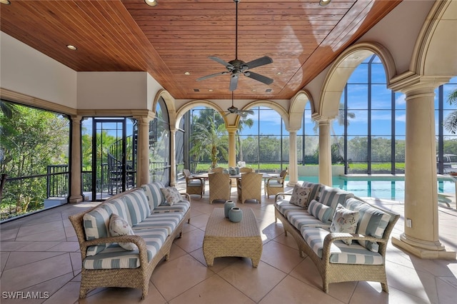 view of patio featuring ceiling fan and an outdoor hangout area