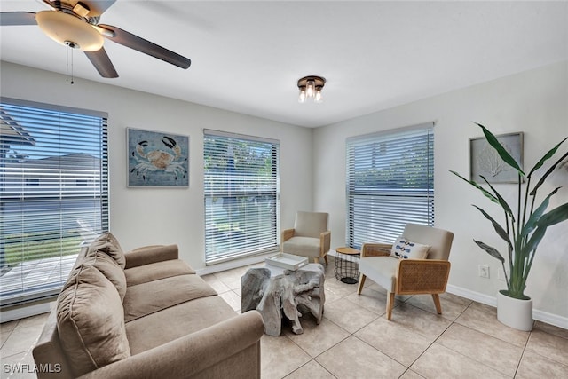 interior space featuring ceiling fan