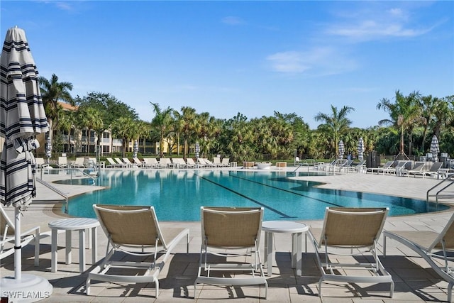 community pool with a patio area