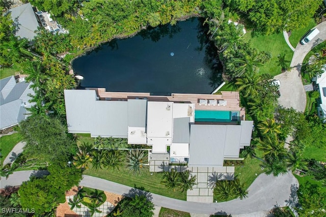 bird's eye view featuring a water view