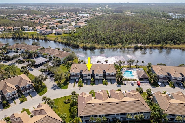 aerial view with a water view