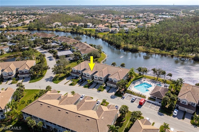 bird's eye view featuring a water view