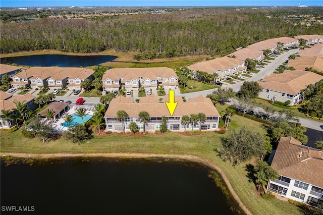 bird's eye view featuring a water view