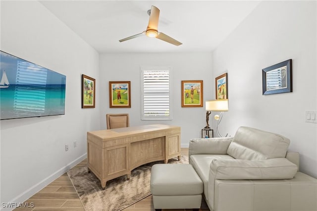 home office with ceiling fan