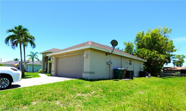 view of home's exterior featuring cooling unit and a lawn