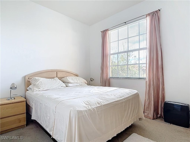 bedroom featuring dark carpet