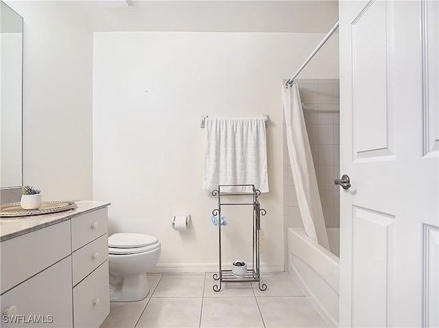 full bathroom with tile patterned flooring, vanity, toilet, and shower / tub combo