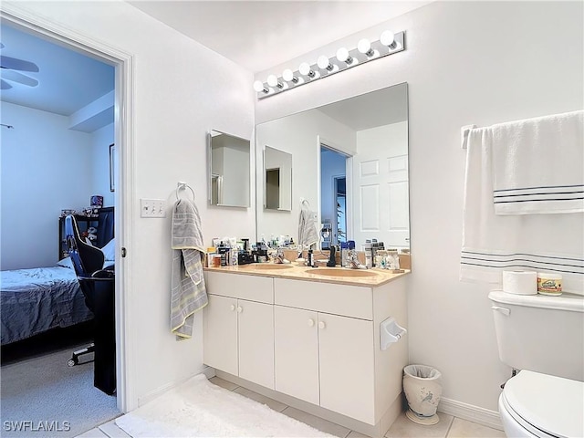 bathroom with tile patterned flooring, vanity, and toilet