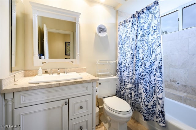 full bathroom with vanity, toilet, and shower / tub combo