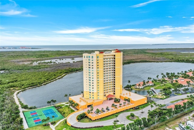 aerial view with a water view