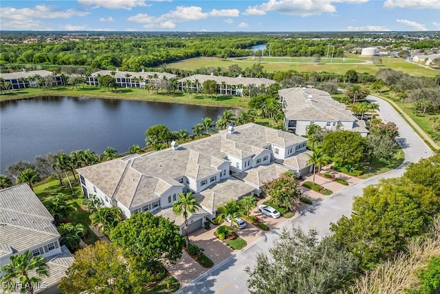 aerial view with a water view