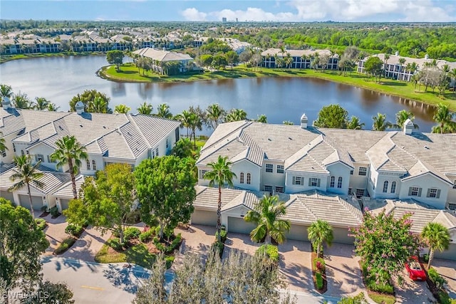 aerial view with a water view