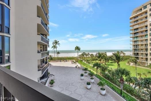 exterior space with a view of the beach and a water view