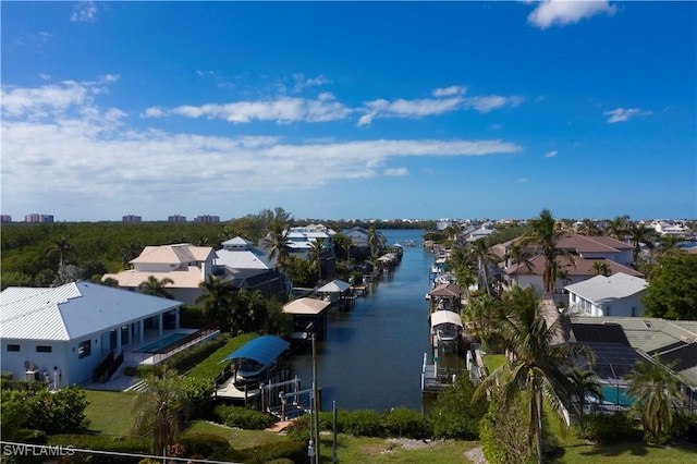 aerial view with a water view