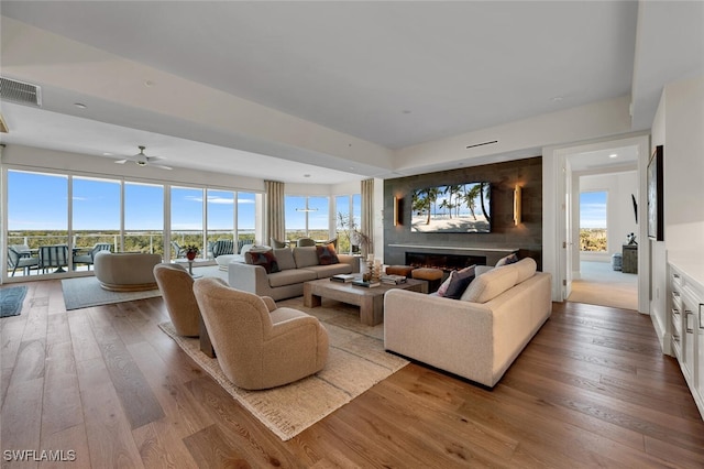 living room with light wood-type flooring