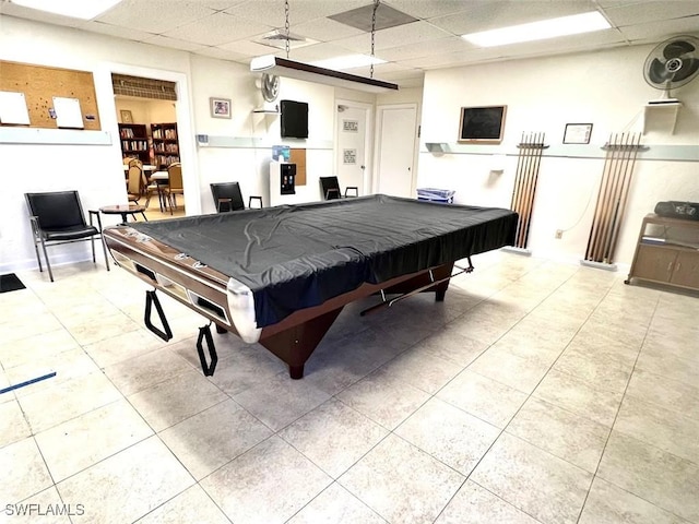 rec room with a drop ceiling and pool table