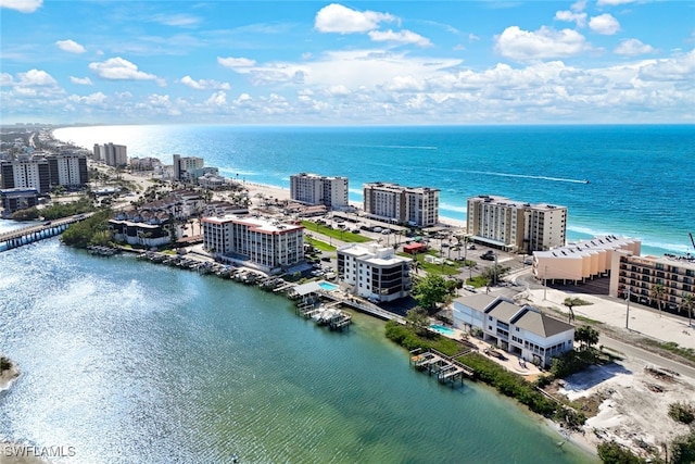 aerial view with a water view and a view of city