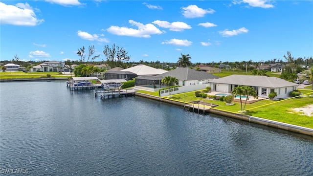 water view featuring a dock