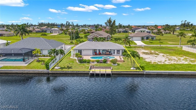 aerial view with a water view