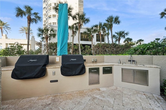 view of patio / terrace with area for grilling, grilling area, and sink
