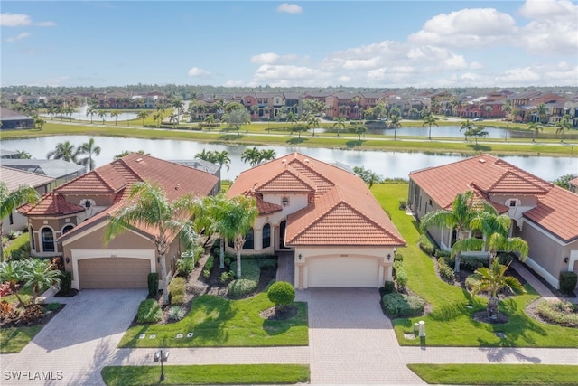 aerial view with a water view