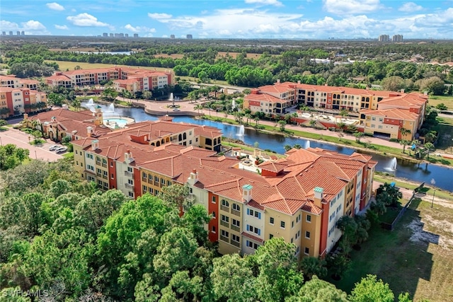 aerial view featuring a water view