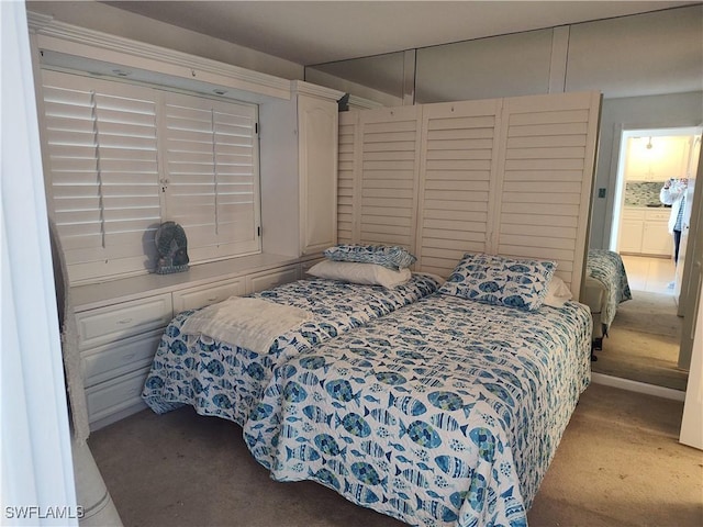 bedroom with carpet floors and a closet