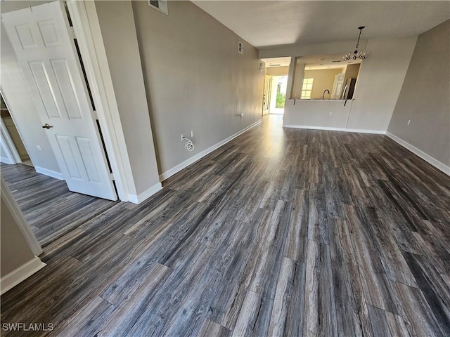 unfurnished living room featuring dark hardwood / wood-style floors and sink