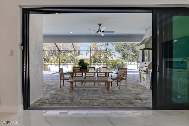 dining area featuring ceiling fan